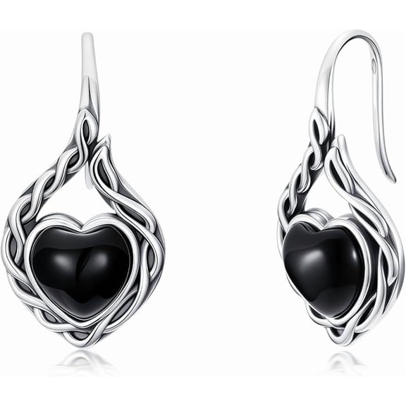 DVEATR Black Onyx Earrings 925 Sterling Silver Vintage Celtic Knot Dangle Drop Hook Earrings for Women