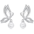 thumbnail image 1 of DVEATR Butterfly Pearl Earrings Stud for Women 925 Sterling Silver Butterfly Dangle Earrings White Pearl Stud Jewelry Gifts for Wife Girlfriend Butterflies Lovers, 1 of 10
