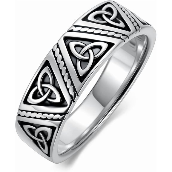 DVEATR Celtic Knot Ring Sterling Silver Celtic Knot Wedding Band Trinity Ring Gift for Men Women