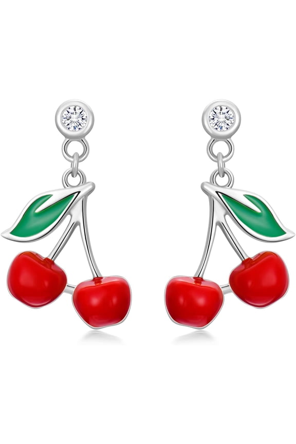 Cherry Earrings 925 Sterling Silver Red Cherry Fruit Stud Earrings Jewelry for Women