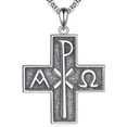 thumbnail image 1 of DVEATR Chi Rho Cross Necklace 925 Sterling Silver Alpha Omega PX XP Symbol Cross Pendant Religious Jesus Christian Jewelry, w/Stainless Steel Chain 22"+2", 1 of 7
