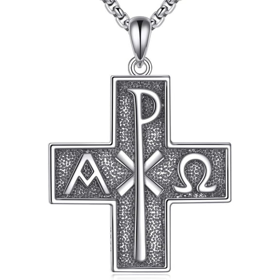 DVEATR Chi Rho Cross Necklace 925 Sterling Silver Alpha Omega PX XP Symbol Cross Pendant Religious Jesus Christian Jewelry, w/Stainless Steel Chain 22"+2"