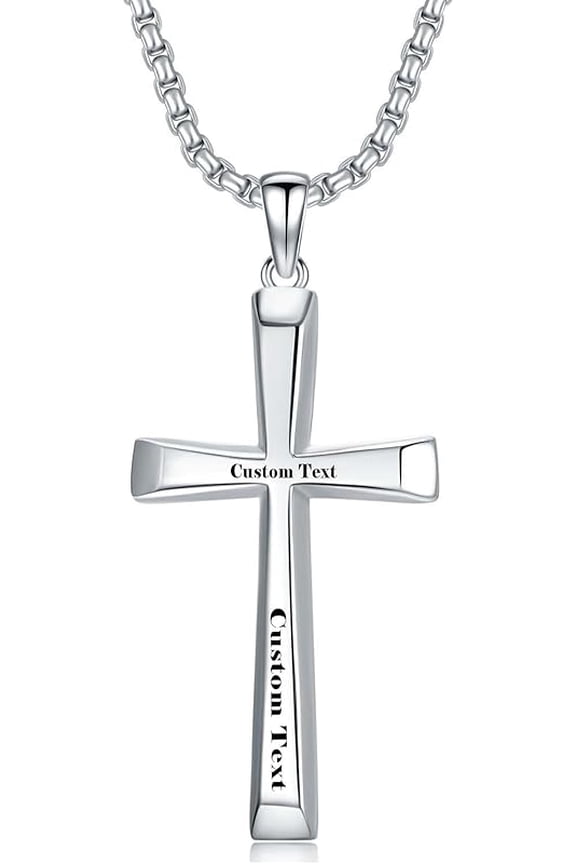 Christmas Gifts Personalized Sterling Silver Cross Necklace For Men and Women Customized Engraved Cross Pendant with 2.0MM 16"-26" Chain Jewelry(with Gift Box)