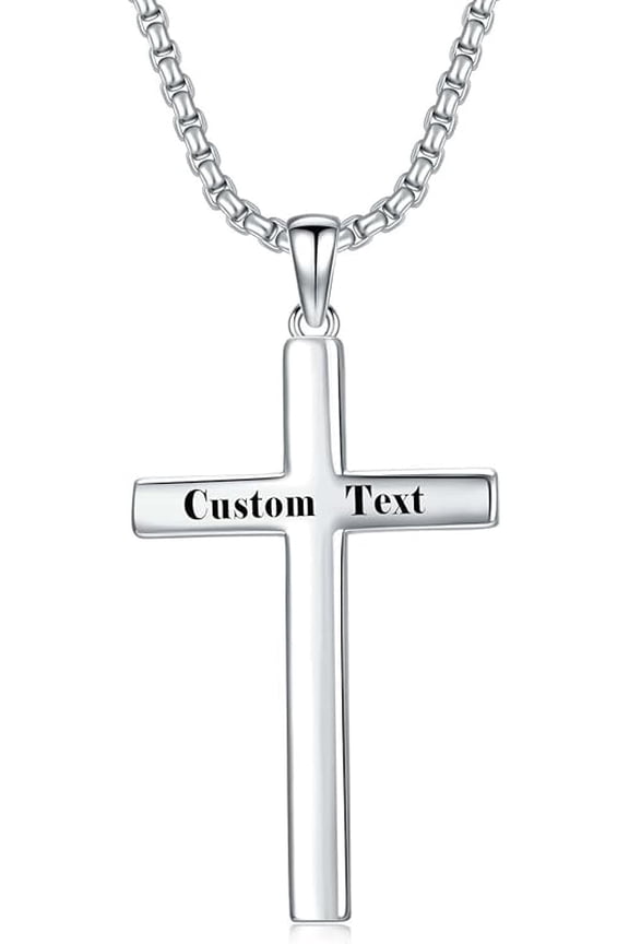 Christmas Gifts Personalized Sterling Silver Cross Necklace For Men and Women Customized Engraved Cross Pendant with 2.0MM 16"-26" Chain Jewelry(with Gift Box)