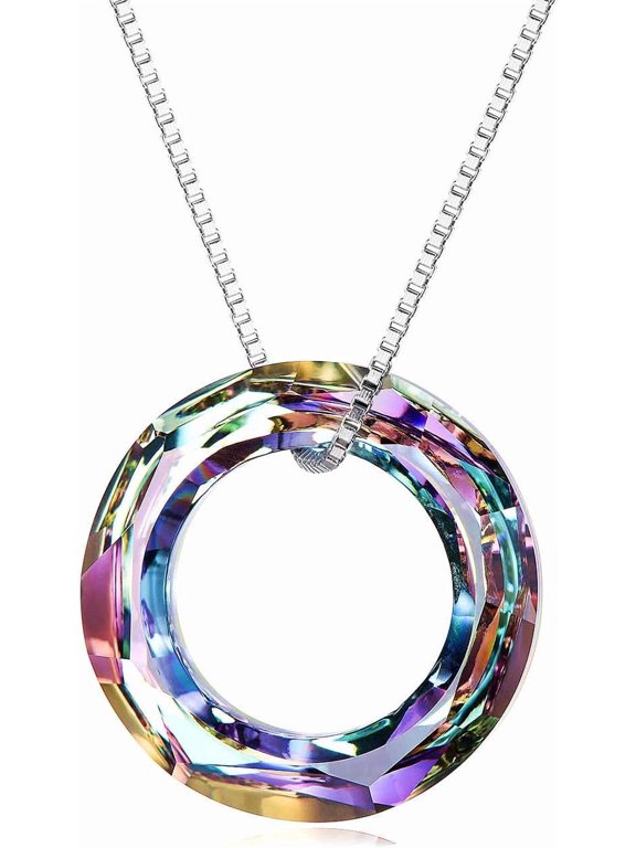933 Sterling Silver Circle Crystal Necklace, Round Pendant Jewelry with Sparkling Crystal Detail, Gift for Women