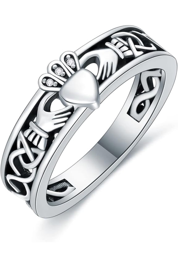 Claddagh Ring Celtic Knot Irish Couples Heart Personalized Memorial Band Poison Rings 925 Sterling Silver for Women Men