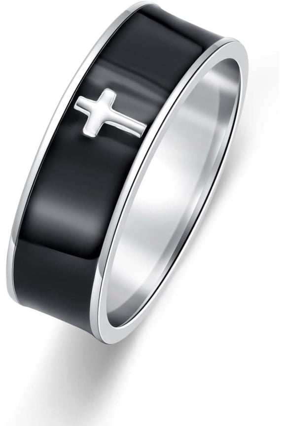 Christian Cross Band Ring for Men, 925 Sterling Silver, Size 8/9/10, Christmas Birthday Gifts