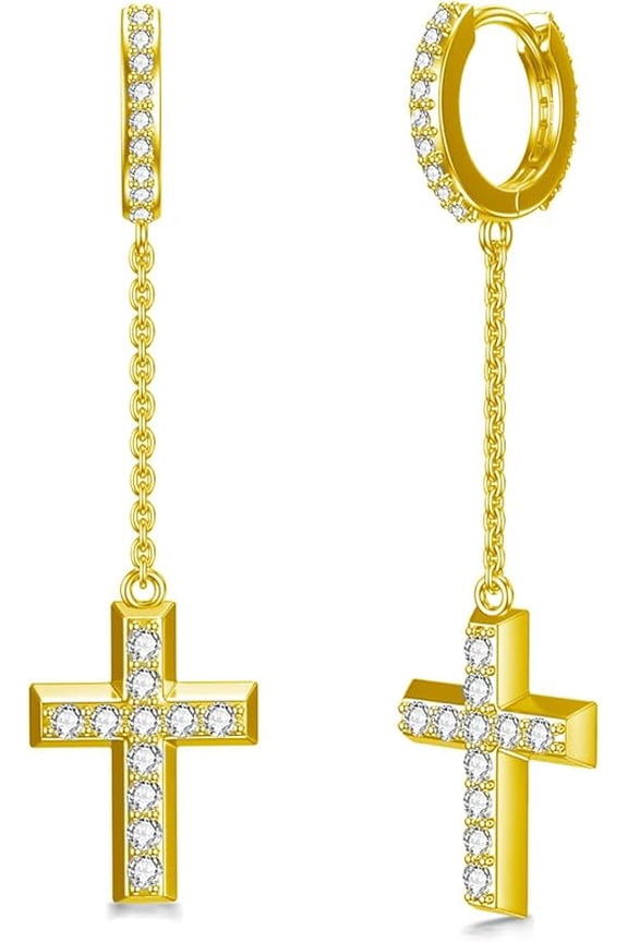 Cross Hoop Earrings 925 Sterling Silver Dangle Cubic Zirconia Huggie Dangle Earrings Chain Dropping Cross Earrings Drop Earrings for Women Men
