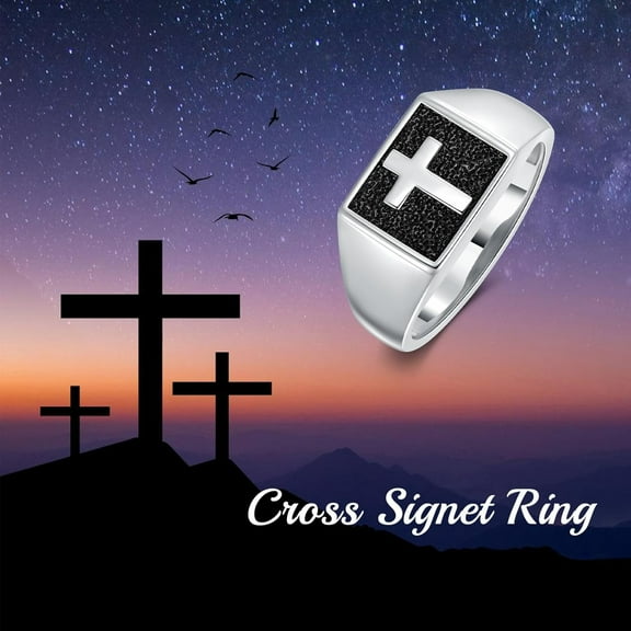 DVEATR Cross Ring for Men Size 8/9/10/11/12 IN 925 Sterling Silver Christian Signet Ring Christmas Birthday Valentines Gifts