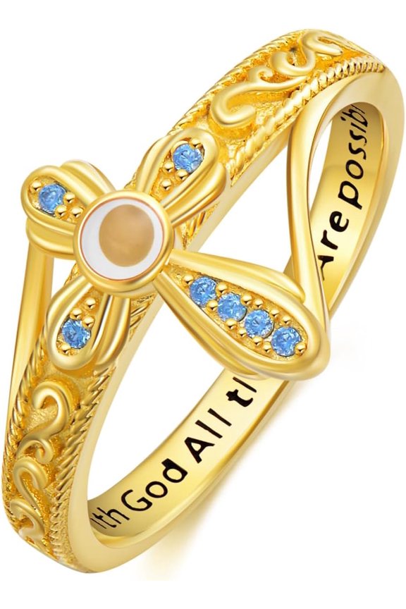 Cross Ring with Mustard Seed 925 Sterling Silver With God All Things Are Possible Band Rings, Size 4-13