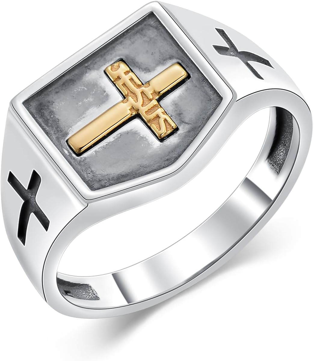 DVEATR Cross Signet Ring for Men Size 9/10/11 In 925 Sterling Silver ...