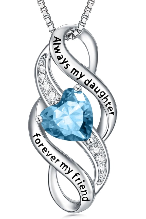 Daughter Necklace 925 Sterling Silver Always My Daughter Forever My Friend Infinity Necklace to Daughter Birthday Gift from Mom with 12 Birthstones