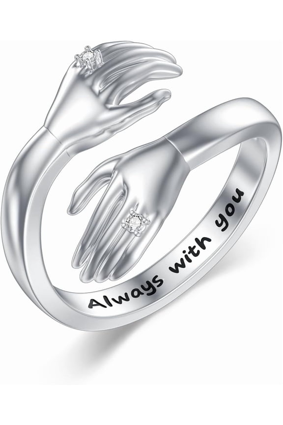Diamond Hug Ring for Women 925 Sterling Silver Always With You Hug Rings with Lab Grown Diamond Jewelry Gifts for Loved Ones Adjustable Hug Rings