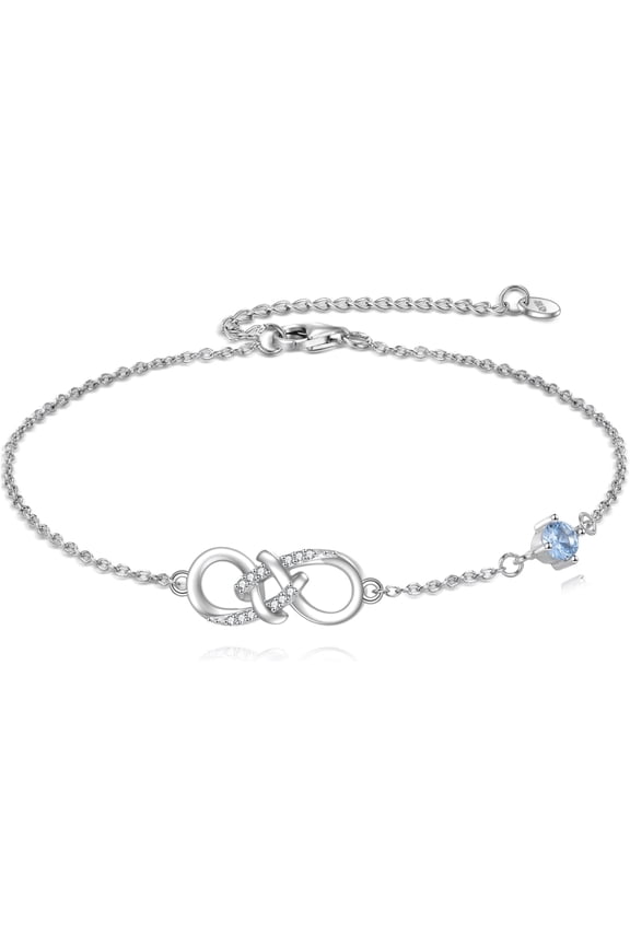 Diamond Infinity Bracelet for Women, 925 Sterling Silver Infinity Symbol Adjustable Bracelets with Lab-grown Diamonds Gifts for Her, 7+2 Inch