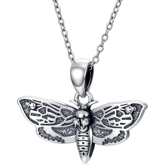 DVEATR Diamond Skull Moth Pendant Necklace for Women 925 Sterling Silver Lab Grown Diamonds Jewelry Gifts