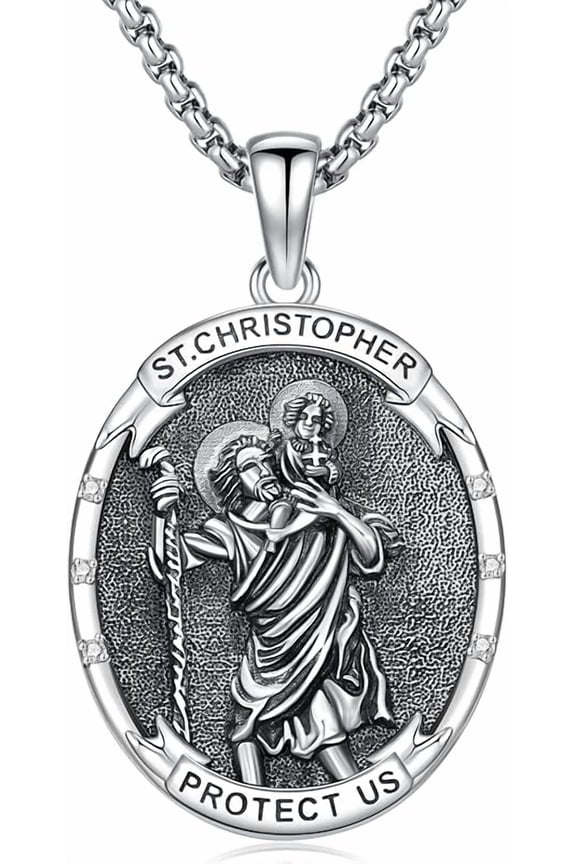 Diamond St Michael/St Jude/Virgin Mary Necklace for Men 925 Sterling Silver Religious Amulets Jewelry Gifts