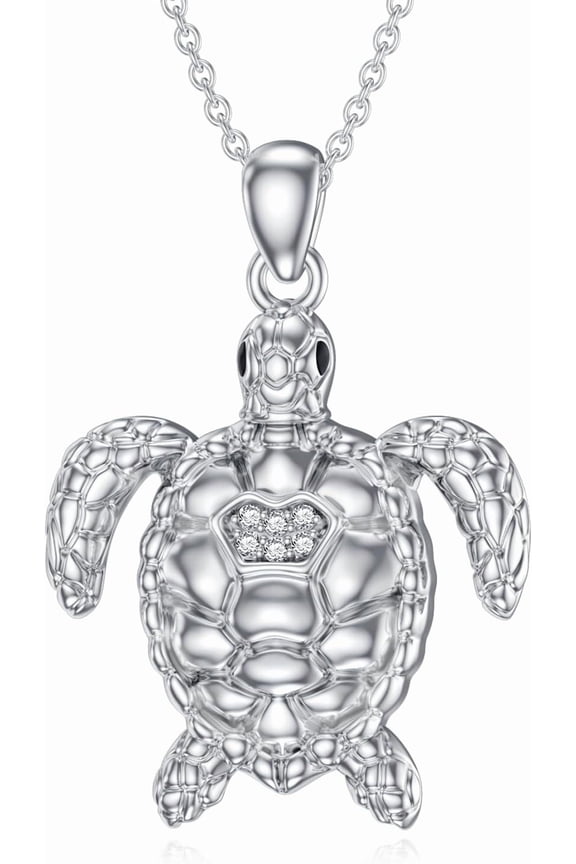 Diamond Turtle Necklace for Women 925 Sterling Silver Sea Turtles Pendant Necklace Jewelry Gift for Birthday