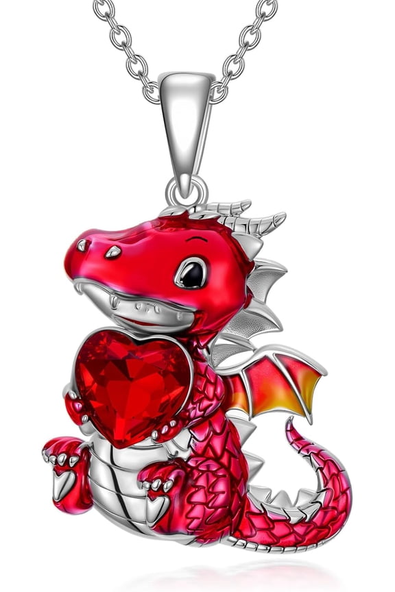 Dragon Necklace Sterling Silver Dragon Jewelry with Heart Crystal Jewelry Gift for Women