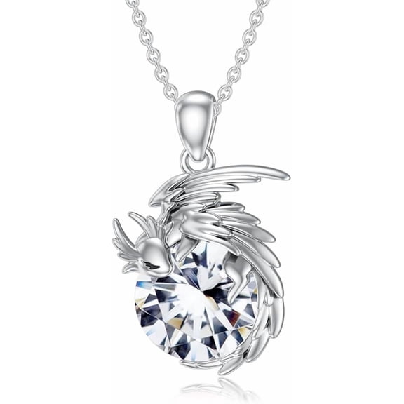 DVEATR Dragon Necklace with Birthstone Sterling Silver Wyvern Dragon Pendant Necklace Gift for Women