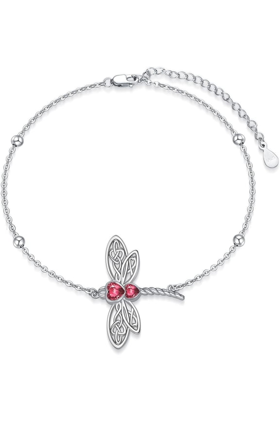 Dragonfly 925 Sterling Silver Bracelet with Birthstone Crystal for Women Dragonfly lover Dainty Bracelet Anniversary Mother’s Day Birthday for Mom Daughter Sister