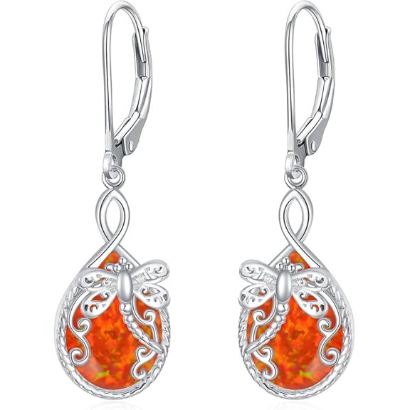 DVEATR Dragonfly Blue/White/Black/Red Opal Leverback Earrings 925 Sterling Silver Earrings Dragonfly Dangle Drop Earring Jewelry Gifts for Women