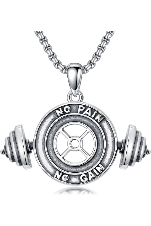 Dumbbell Necklace 925 Sterling Silver Weightlifting Barbell Sports Pendant Gym Fitness Jewelry Gifts for Men