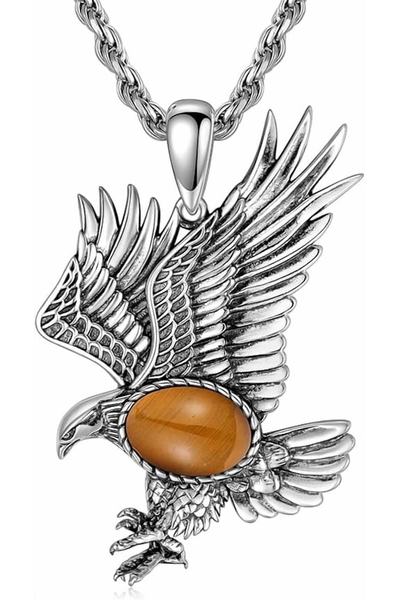 Eagle Necklace for Men 925 Sterling Silver Real Gemstone Vintage Hawk Pendant Western Viking Animal Jewelry Gifts for Father