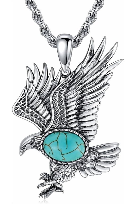 Eagle Necklace for Men 925 Sterling Silver Real Gemstone Vintage Hawk Pendant Western Viking Animal Jewelry Gifts for Father