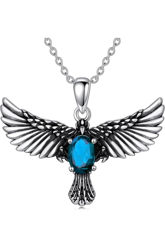 Eagle Necklace for Women 925 Sterling Silver Hawk Eagle with Birthstone Pendant Necklace
