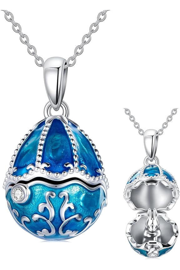 Easter Egg Necklace for Women 925 Sterling Silver Cute Animal in Easter Egg Pendant Necklace for Gifts