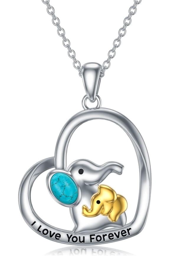Elephant Mother Necklace 925 Sterling Silver Elephant Heart Pendant Natural Turquoise Elephant Necklace for Mother's Day Jewelry for Women