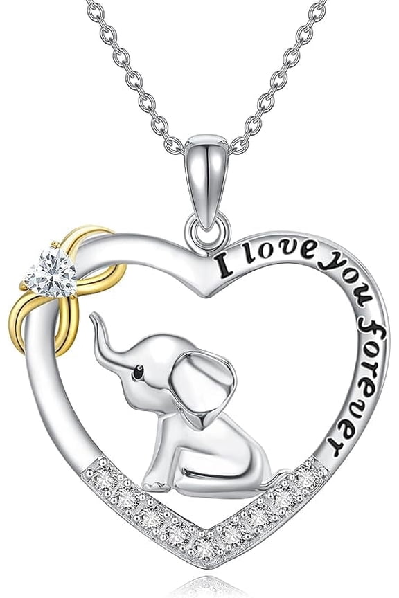 Elephant Necklace for Women Sterling Silver Birthstone Heart Necklace Cute Animal Jewelry Gift for Women Mom Wife Daughter