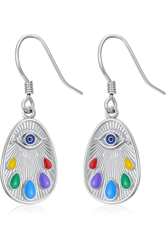 Evil Eye Earrings 925 Sterling Silver Enamel Dangling Evil Eyes Earrings Protection Devil Amulet Gifts for Women