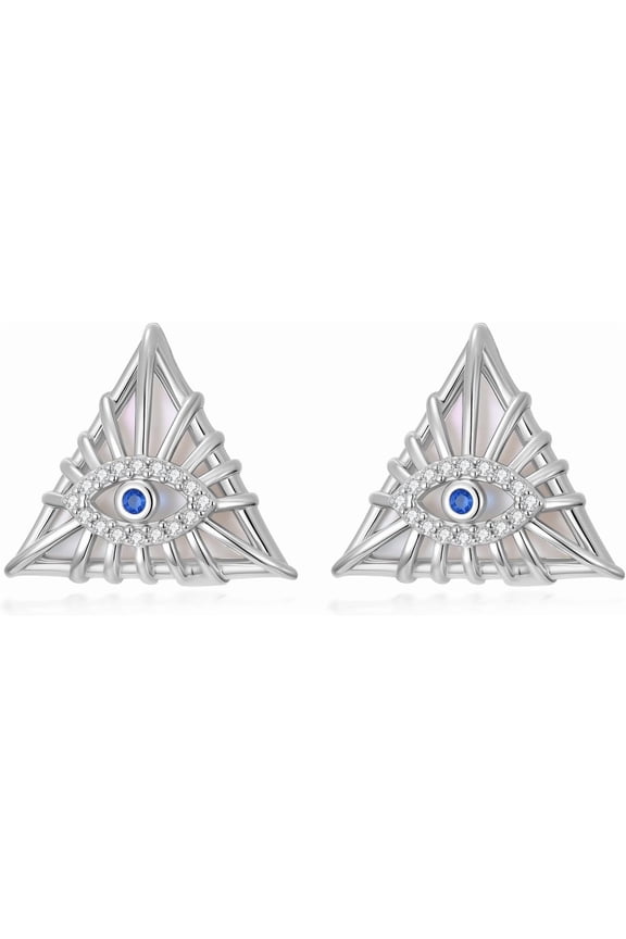 Evil Eye Earrings 925 Sterling Silver Triangle White Shell Protection Evil Eyes Stud Earrings for Women