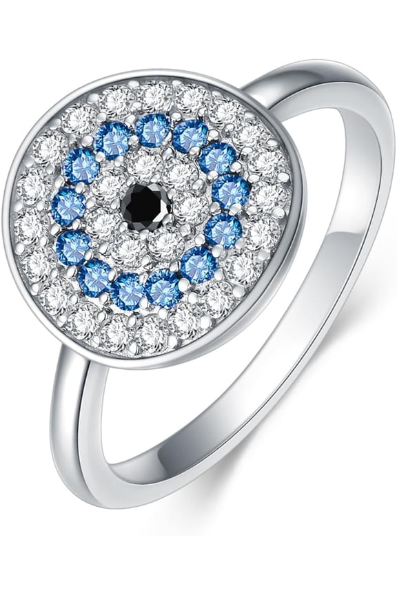 Evil Eye Ring Sterling Silver Turkish Evil Eye Round Ring Blue Eye Ring Good Luck Evil Eye Ring Dainty Protection Jewelry for Women