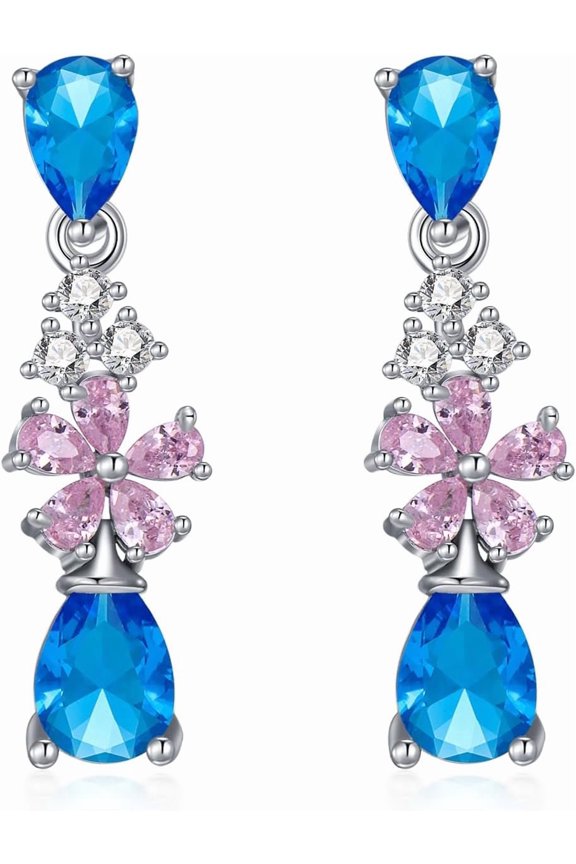 Flower Earrings for Women 925 Sterling Silver Teardrop Gemstone Wedding Bridal Dangle for Her