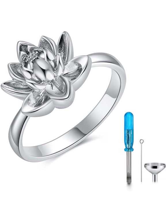 Flower Lotus Locket Urn Ring That Holds Loved Ones Ashes Vintage New Beginning Lotus Ashes Ring Keepsake Memorial Jewelry Cremation Rings for women