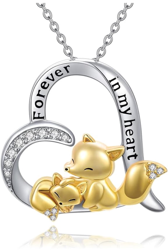 Fox Necklace Foxes Heart Pendant Necklace Gift for Women