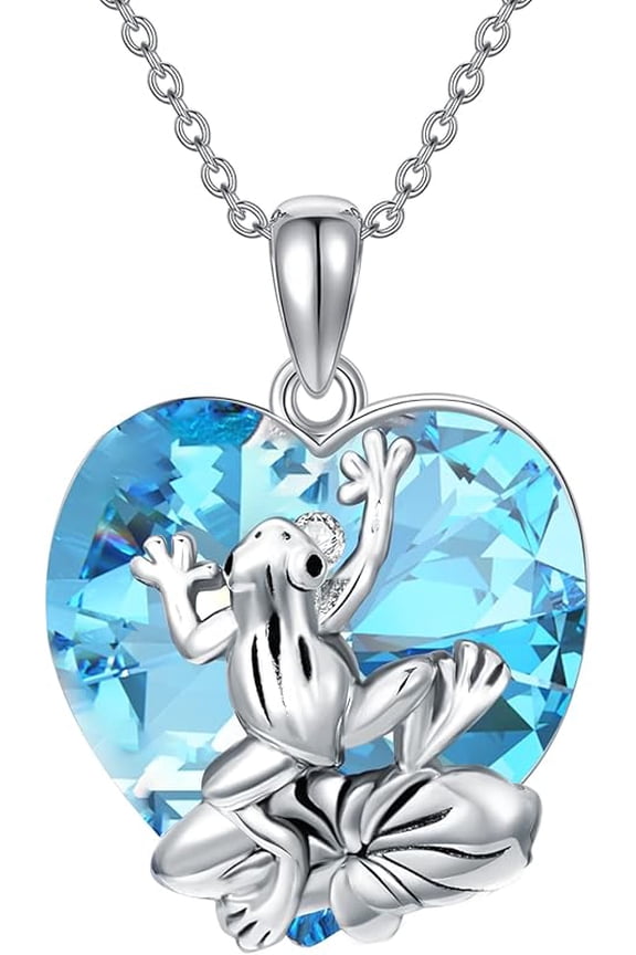 Frog Necklace Sterling Silver Frog Pendant Necklace Jewelry for Women Embellished with Heart Crystal
