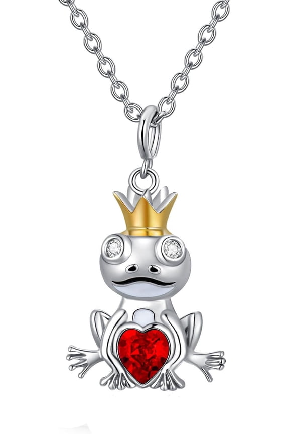 Frog Necklace for Women 925 Sterling Silver Frog Necklace with Heart Red Crystal Frog Pendant Animal Jewelry Gifts for Women on Birthday Valentine's Day Mother's Day