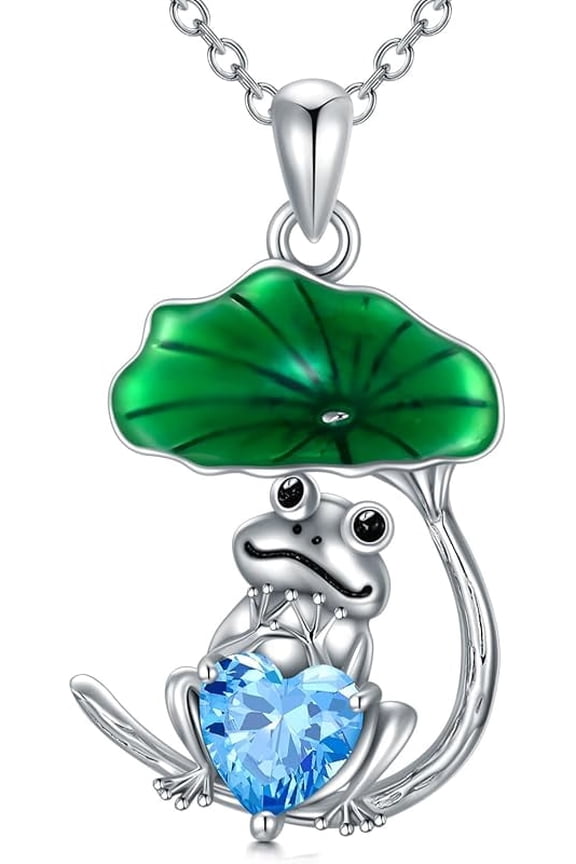 Frog Necklace for Women 925 Sterling Silver Cute Frog with Birthstone Pendant Necklace