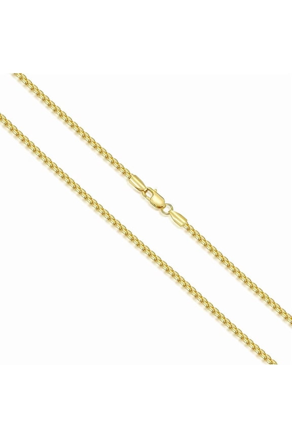 Genuine 925 Sterling Silver Round Box Chain Plated with Yellow Gold for Men & Women Strong, Safe and Beautiful Rolo Link Chains 1.0MM - 3.0MM, 16-36 Inches (with Gift Box)