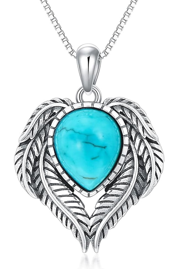 Genuine Turquoise Teardrop Pendant Necklace with Leaf, Sterling Silver Boho Native Western Jewelry Birthdays Gift
