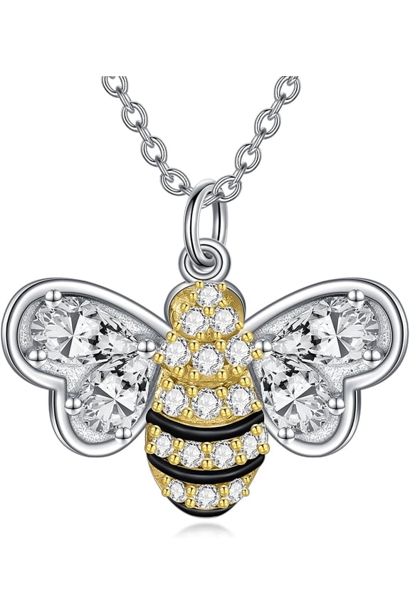 Golden Bee/Honeycomb Pendant Necklace 925 Sterling Silver Cute Bumblebee Pendant Necklace for Women Birthday Christmas