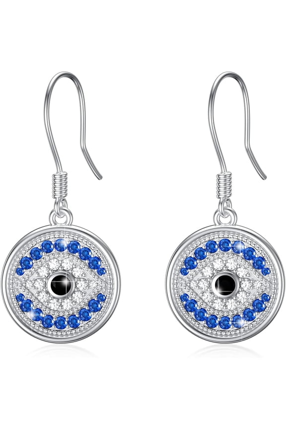 Greek Evil Eye Cross Spider Pendant Earrings Sterling Silver Good Luck Evil Eye Earrings Protection Jewelry Gift for Women, Standard Sterling Silver, Cubic Zirconia
