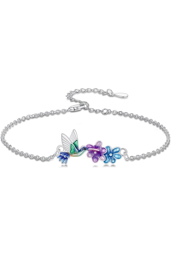 Hummingbird Bracelet for Women 925 Sterling Silver Flower with Hummingbird Link Bracelet