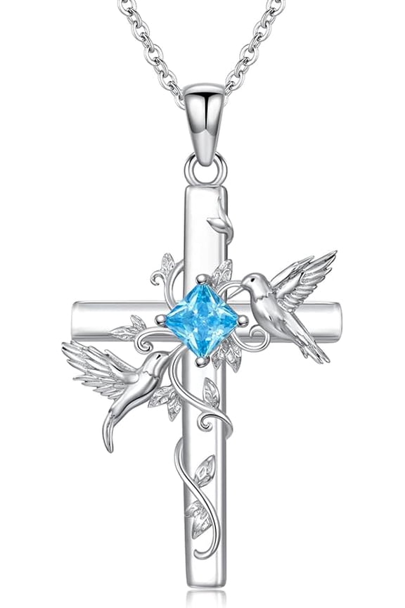 Hummingbird/Butterfly Cross Necklace for Women 925 Sterling Silver Hummingbird Cross Necklace with Birthstone Animal Pendant daintyJewelry Gift for Women.