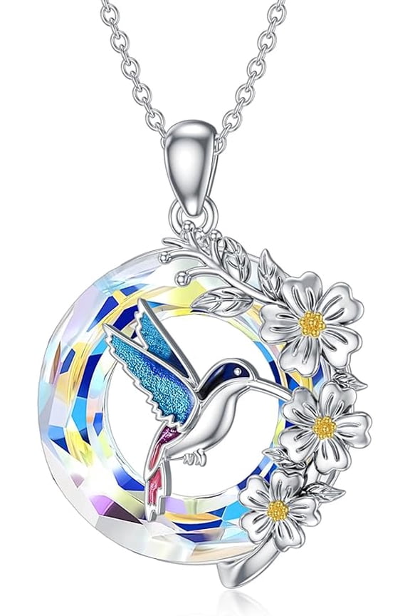 Hummingbird/Koala/Cat/Frog/Panda Crystal Necklace for Women 925 Sterling Silver Circle Crystal Animal Pendant Necklace Animal Jewelry Birthday Graduation Gift For Women