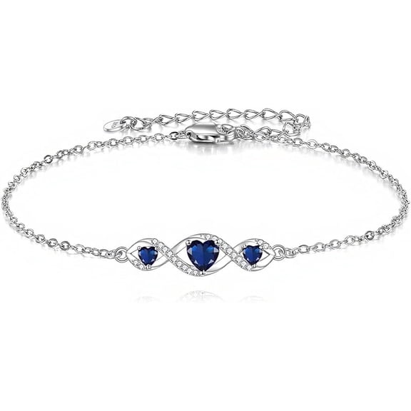 DVEATR Infinity 3-Birthstones Link Bracelet 925 Sterling Silver Love Forever Gemstone Bracelet with 6.5+2 Inch Chain Birthday Jewelry Gifts for Her