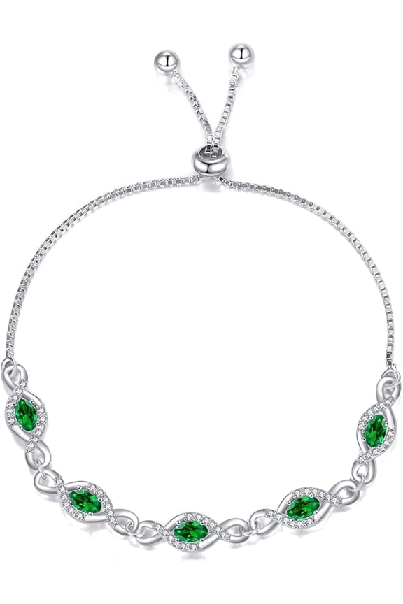 Infinity Birthstone Bracelet 925 Sterling Silver Oval Cut Gemstone Adjustable with Box Chain 6.5+2 Inch for Anniversary Birthday Women Gifts